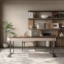 现代轻奢实木书桌新款北美黑胡桃木办公桌意式极简书房家用写字台