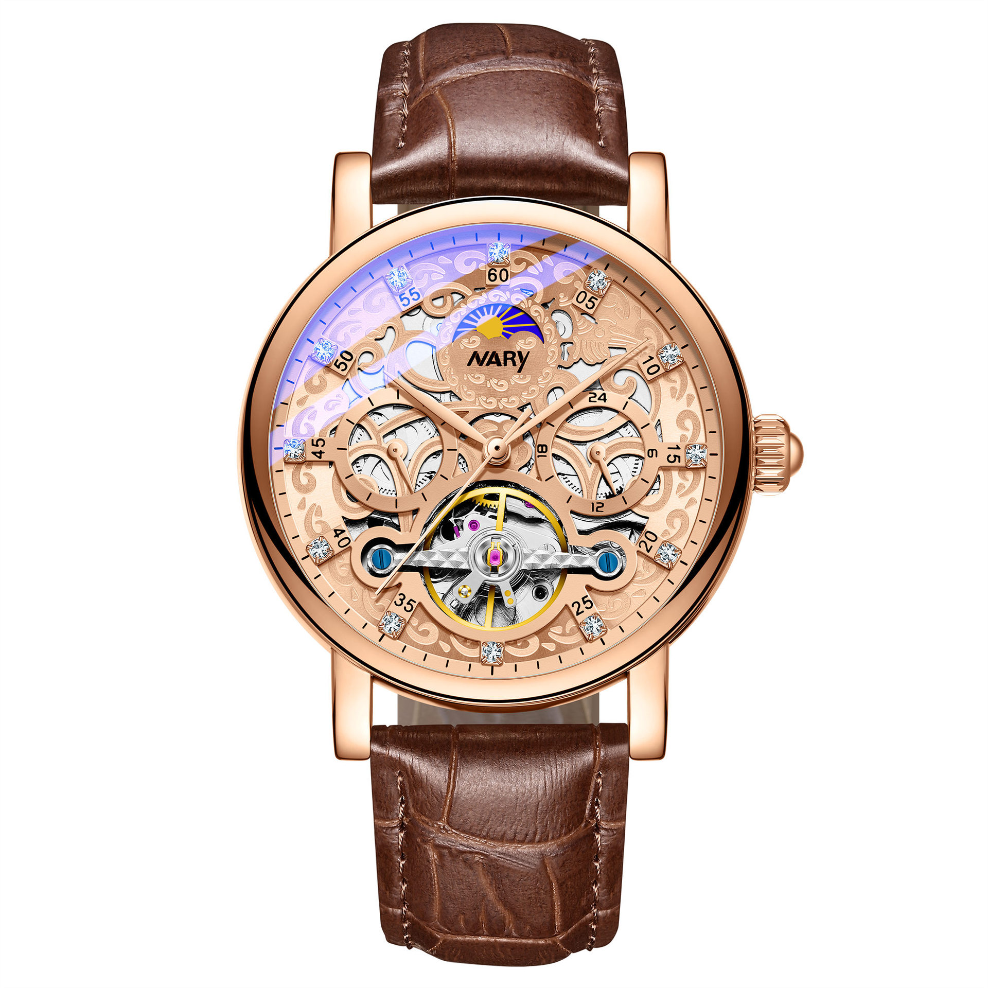 nary/耐瑞 抖音直播热销手表男士休闲日月星辰表盘全自动机械手表