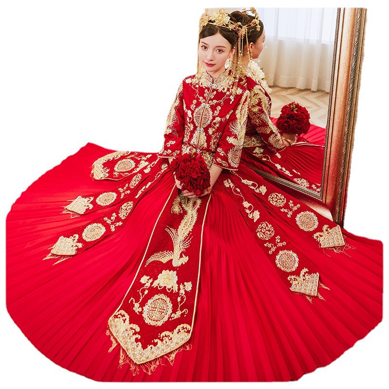 中式秀禾服女2024新款  中国红婚纱礼服结婚新娘装敬酒服刺绣凤凰