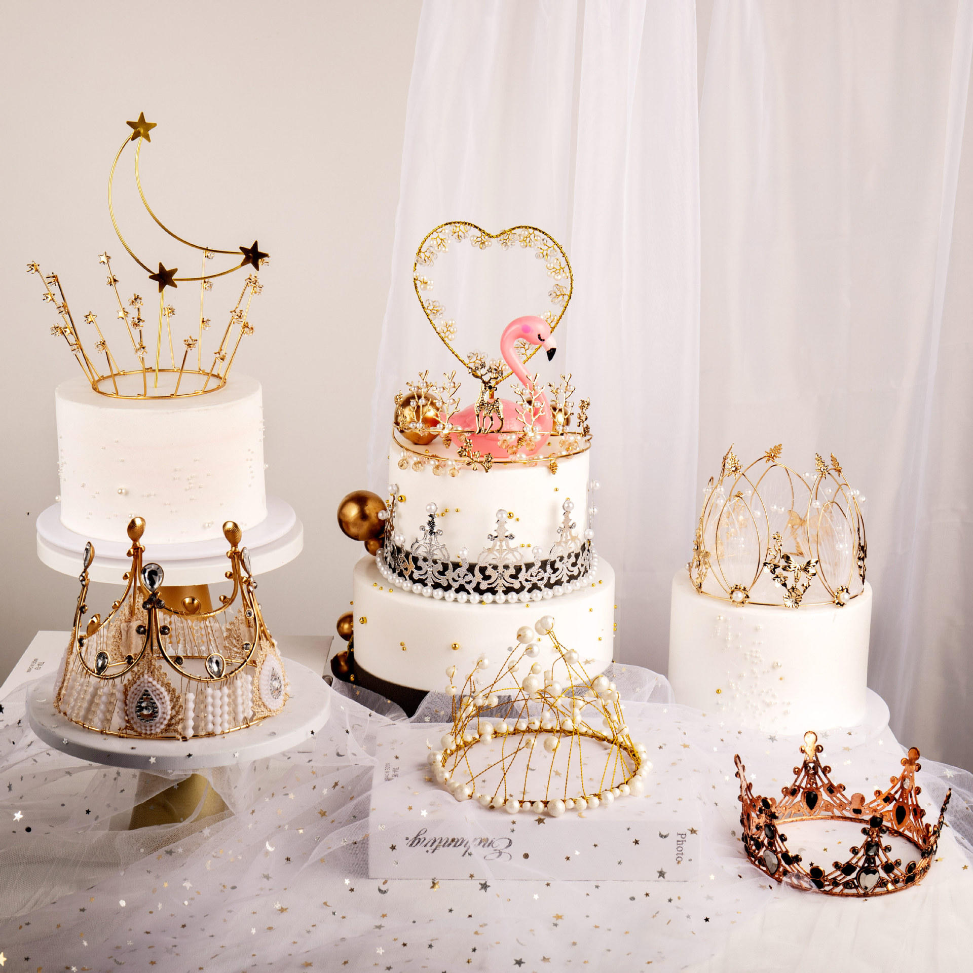 网红满天星海草高贵珍珠皇冠蛋糕装饰成人儿童公主生日甜品台摆件