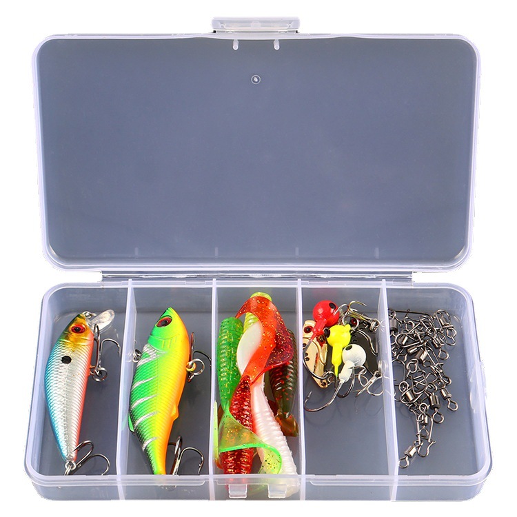 Fishing Gear Lure Sea Fishing Suit Plastic Rock Hard Bait Soft Bait Rolled Tail Jig Hook Swivel Plastic Box Suit