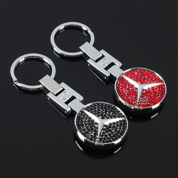 跨境双面h扣镶钻奔驰三叉星徽汽车标志车标车用金属钥匙扣圈挂件
