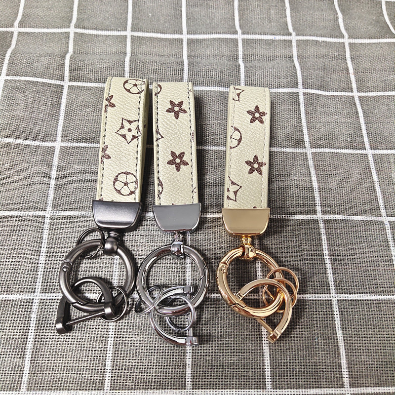 New Coffee Color Patterned Leather Keychain White Leather Strap Key Chain Key Ring Suitcase Ornaments Gift Factory Direct Sales