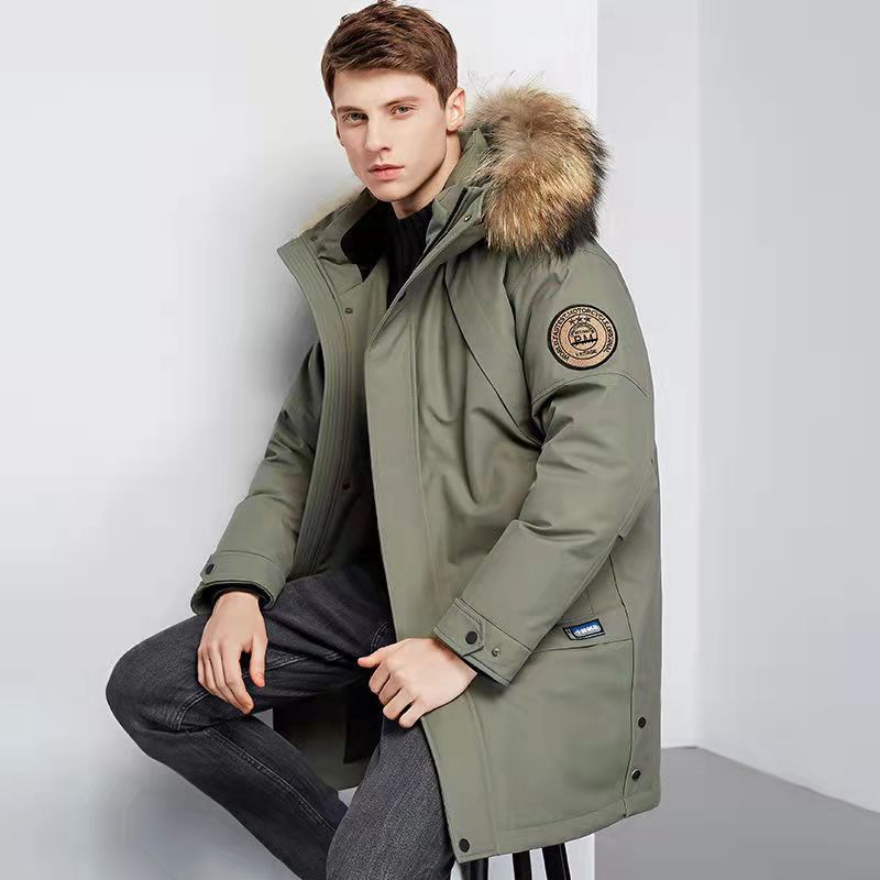 High-End down Jacket Men's Mid-Length Winter New Thickened Parka with Hat Big Fur Collar Winter Coat