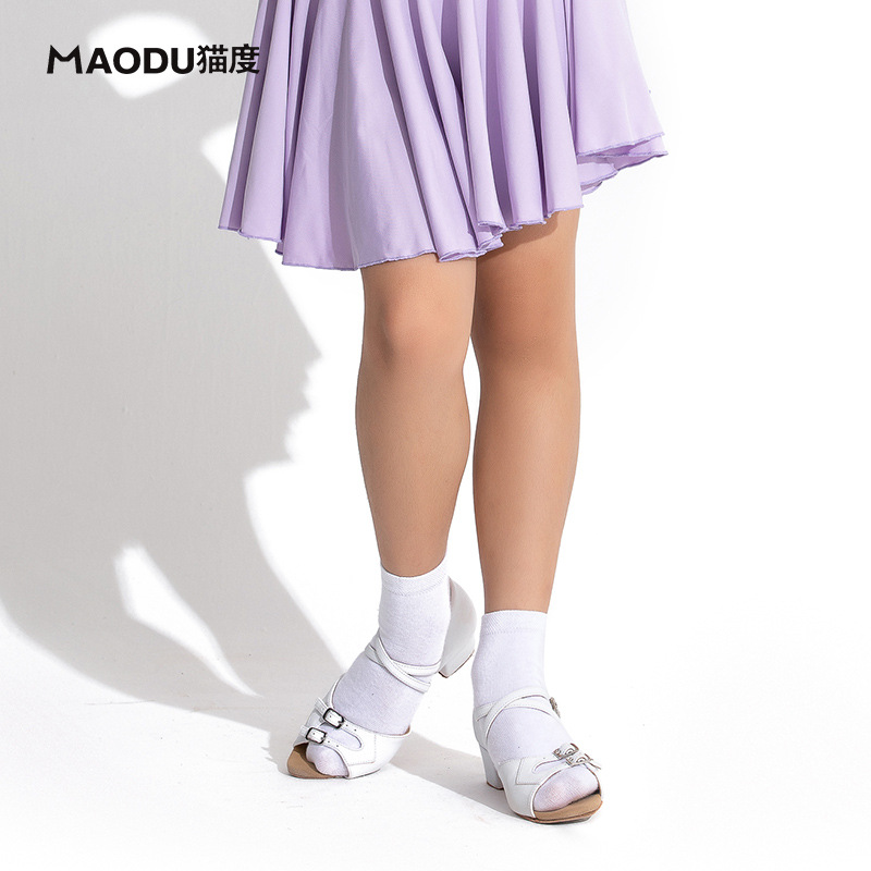 猫度 拉丁舞袜少儿女童短袜全棉小白袜吸汗透气比赛演出规定袜子