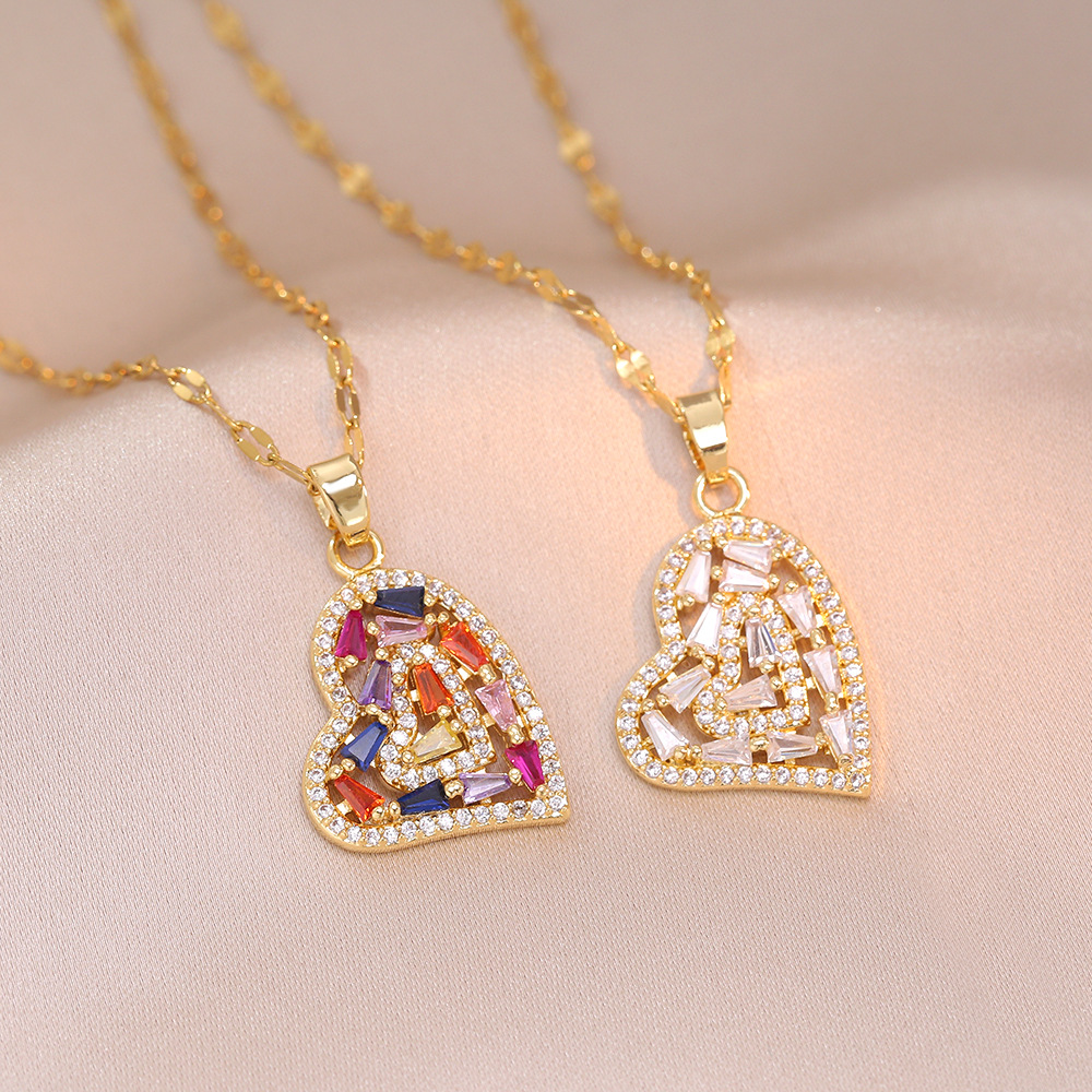 项链女 韩版爱心锆石天使之心吊坠时尚锁骨链简约日韩风桃心项链