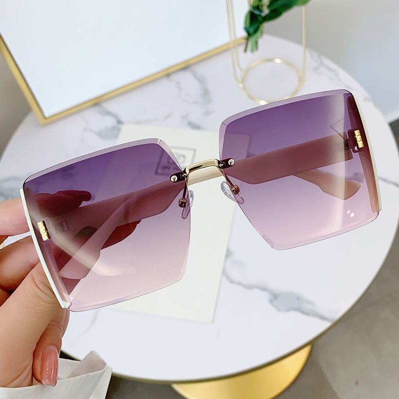 New Frameless Trimming Sunglasses Ins High-Profile Figure Square TikTok Same UV Protection Sunshade Sunglasses Female Fashion