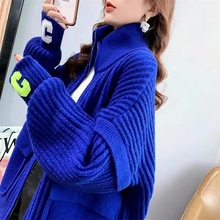 克莱因蓝毛衣外套女冬季加厚慵懒风韩版潮流新款2022年针织衫爆款