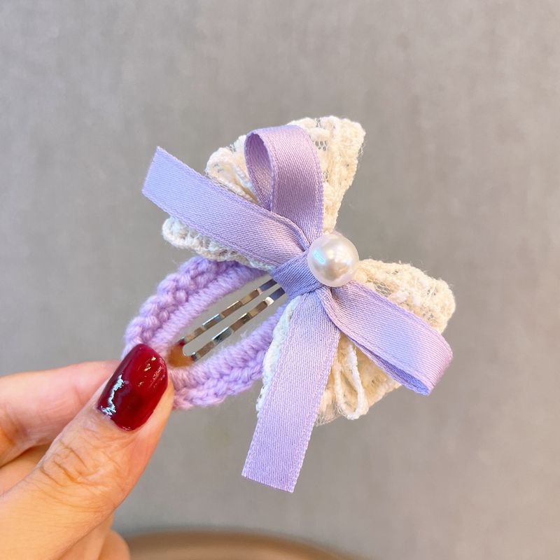 手工钩针毛线发夹女童蕾丝bb夹儿童蝴蝶结发饰韩版侧边夹刘海夹