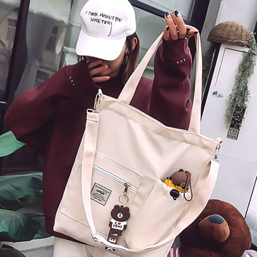 帆布包女学生斜挎包手提袋简约百搭大容量帆布袋文艺ins风女包