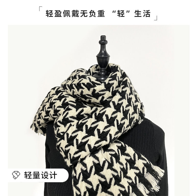 Houndstooth Scarf for Women Winter 2023 New Korean Style Cashmere-like Thickened Student Couple Retro Warm Scarf for Women