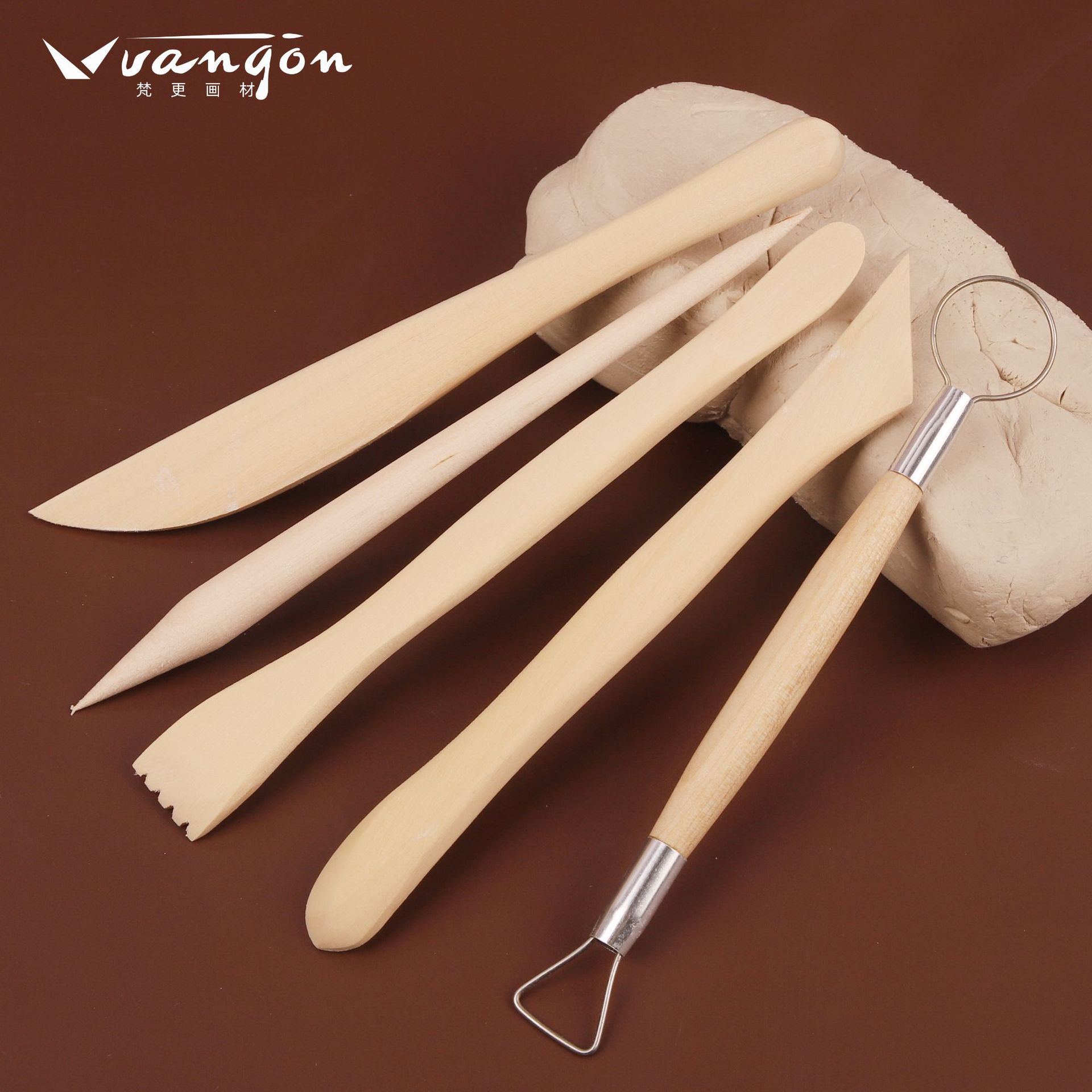 跨境5支木刀软陶泥陶艺塑形刀手工修坯工具刀陶艺馆初学者套装