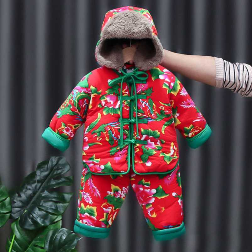 童装小孩国风男童表演中长款花色衣服花布大袄花棉袄过年上衣手工