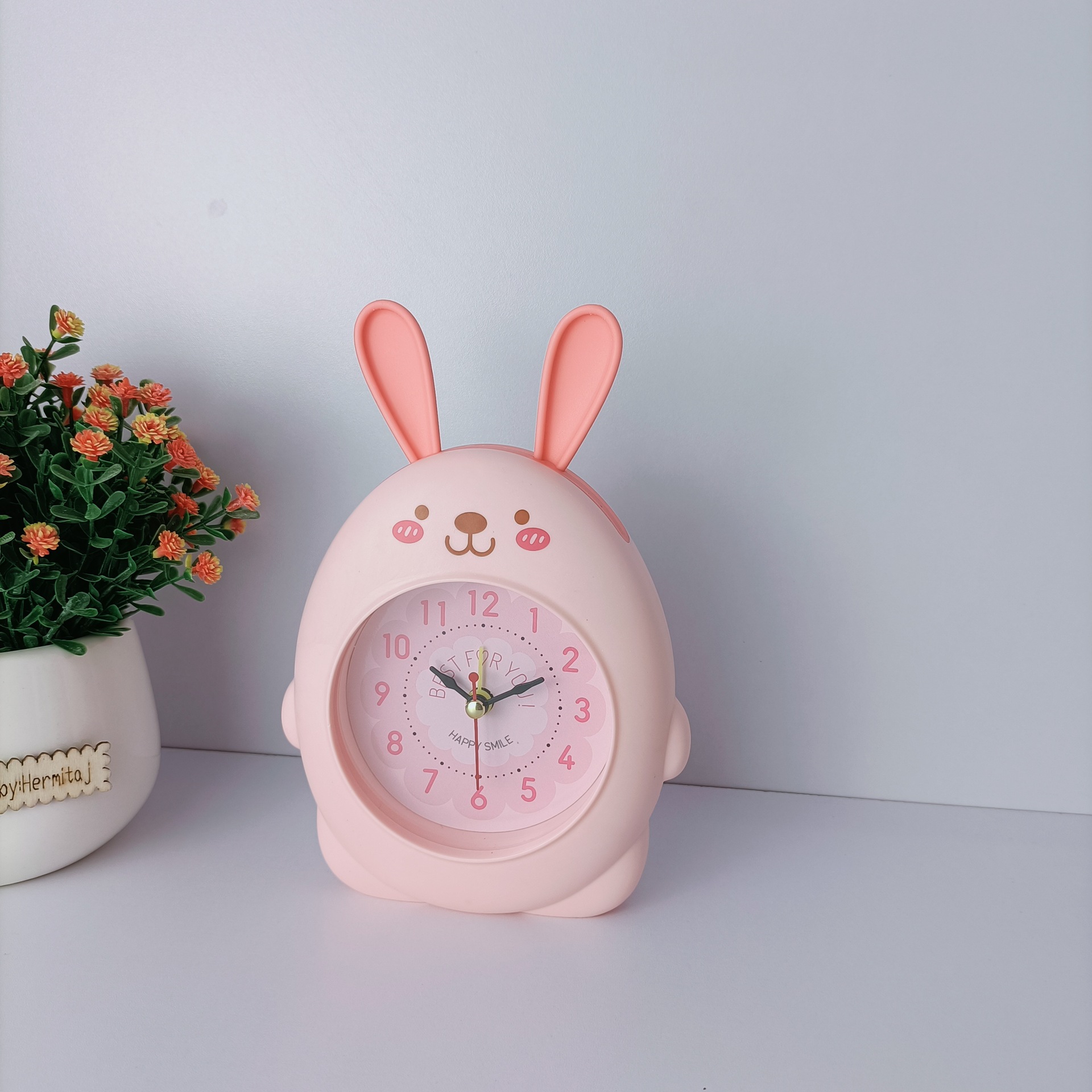 萌萌儿童卡通小兔子学生床头钟表家居糖果色懒人可爱女生小闹钟