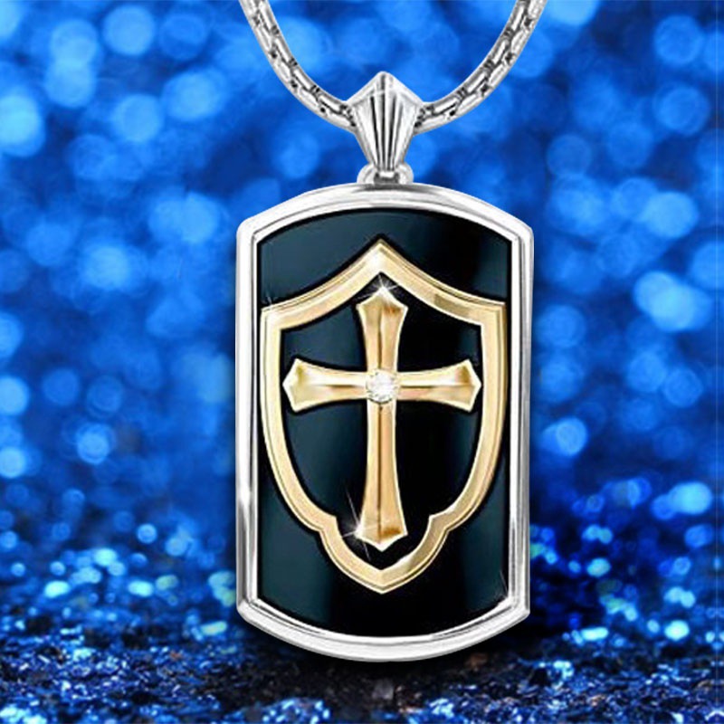 豪捷 经典十字架男士时尚单品百搭男士盾牌项链华丽珠宝男士项链