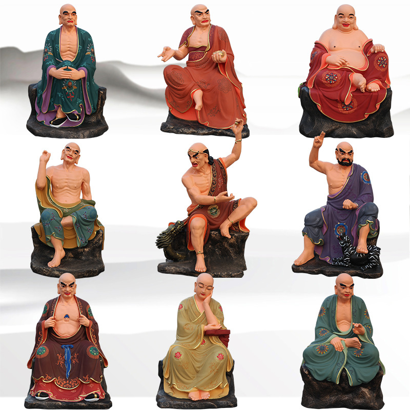 批发定 做寺庙十八罗汉佛像 树脂玻璃钢鎏金彩绘十八罗汉神像 达