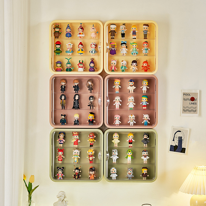 Wall-Mounted Doll Blind Box Storage Display Stand Magnetic Suction Pop Mart Hand-Made Showcase Dustproof Doll Blind Box Storage Box