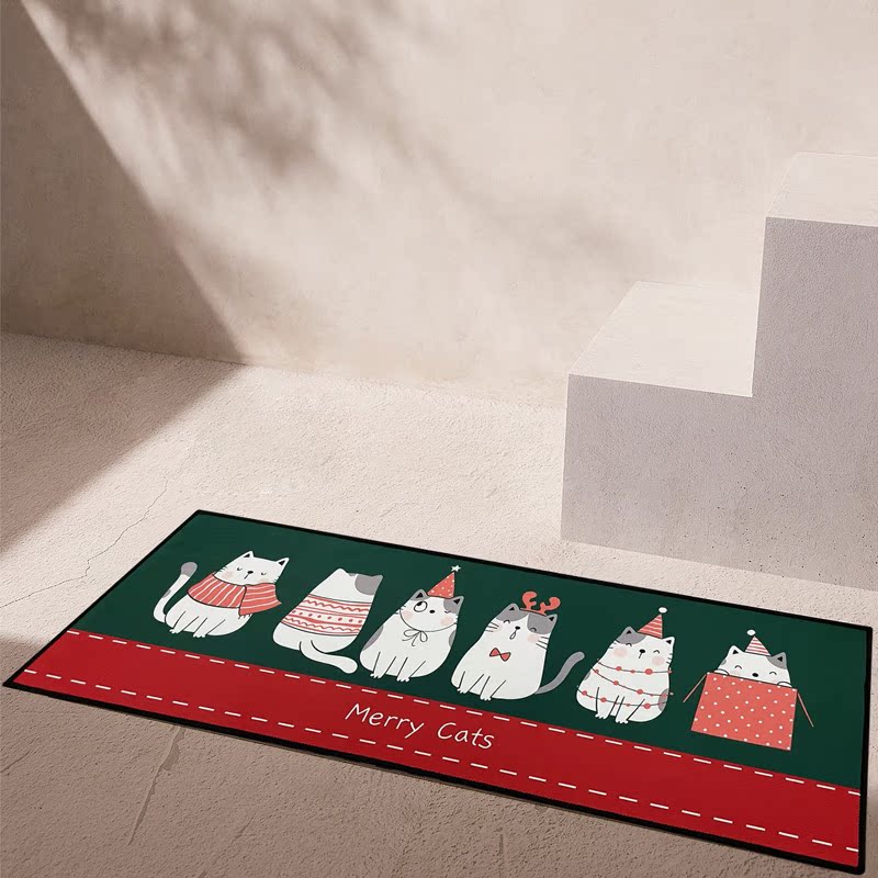 Pet Cat Christmas Holiday Crystal Velvet Non-Slip Mat Set Entrance Bedroom Living Room Carpet Mats