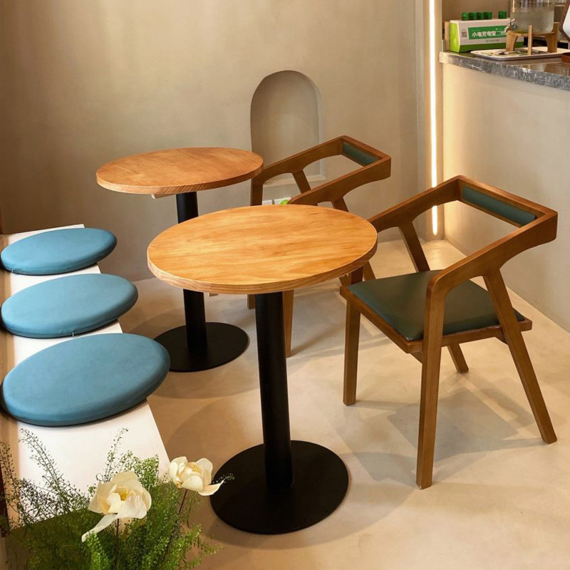 网红创意实木原木方桌咖啡厅复古西餐厅奶茶店半圆桌椭圆形桌子
