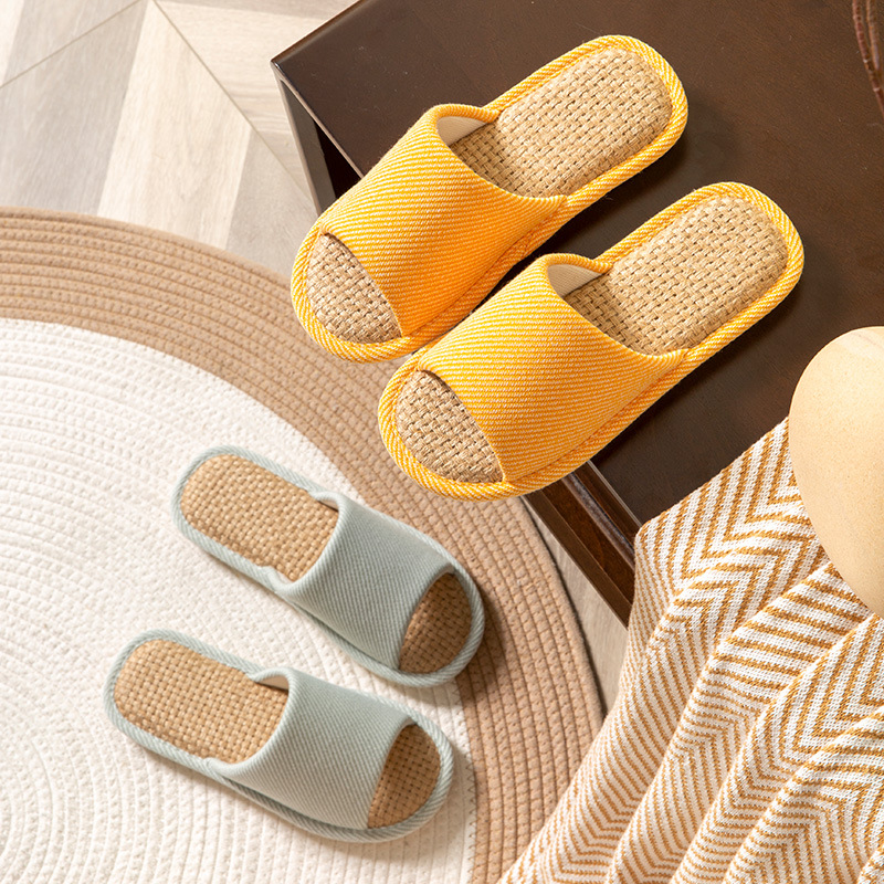 Cotton Slippers Linen Slippers Indoor Slippers Summer Mute Slippers Linen Slippers Girls and Boys Couple's Slippers Air Conditioning Slippers