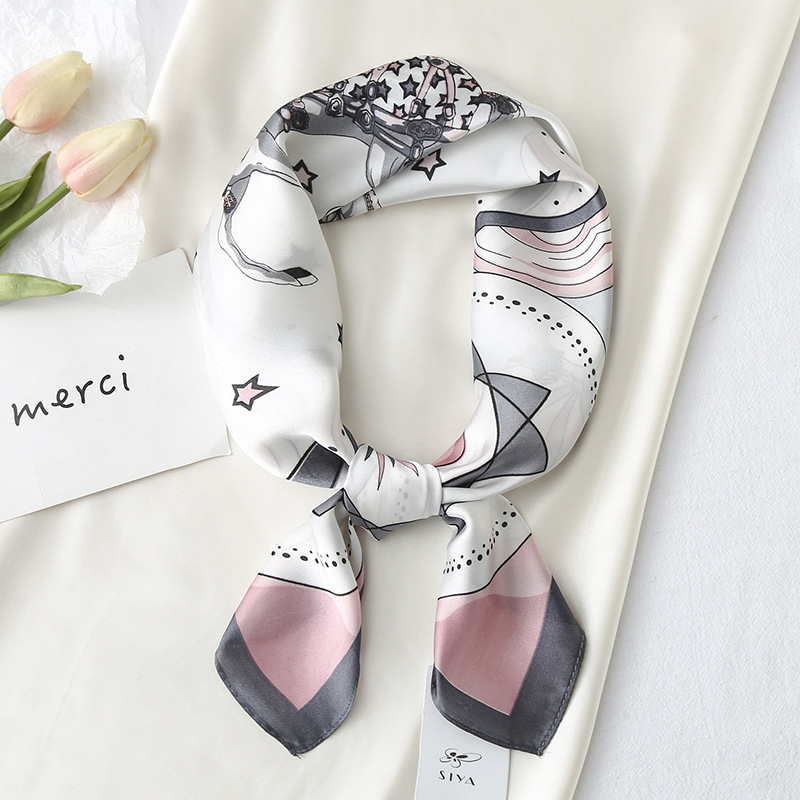 Spring and Summer New Artificial Silk Small Square Towel Floral Elegant Professional Small Silk Scarf Korean Fashion Small Scarf Hand Gift