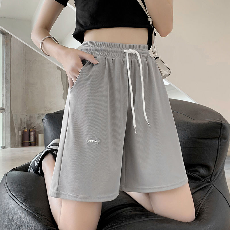 Ice Silk Shorts Women's Summer Thin Fifth Wide-Leg Pants New Loose Large Size High Waist Outerwear Casual Sports Pants