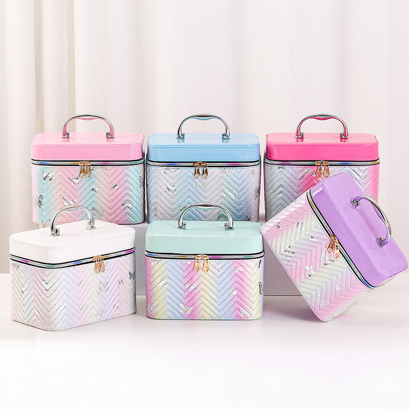cosmetic bag large capacity high-grade cosmetic case three-piece waterproof portable portable pu storage box with mirror