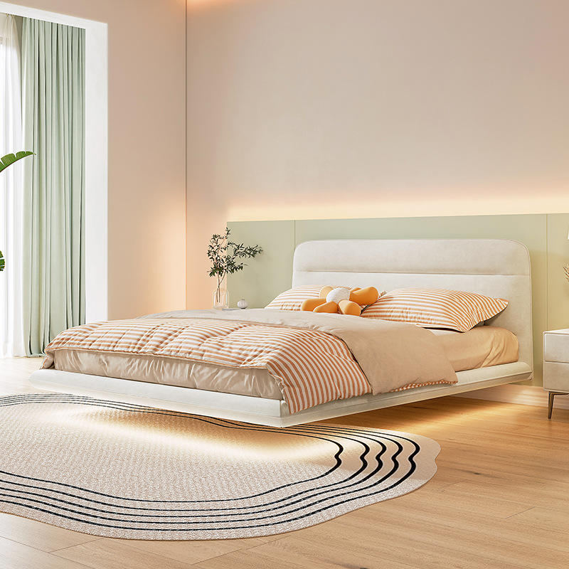 包邮2022新款北欧轻奢奶油风床头软包主卧简约悬浮科技绒布艺床