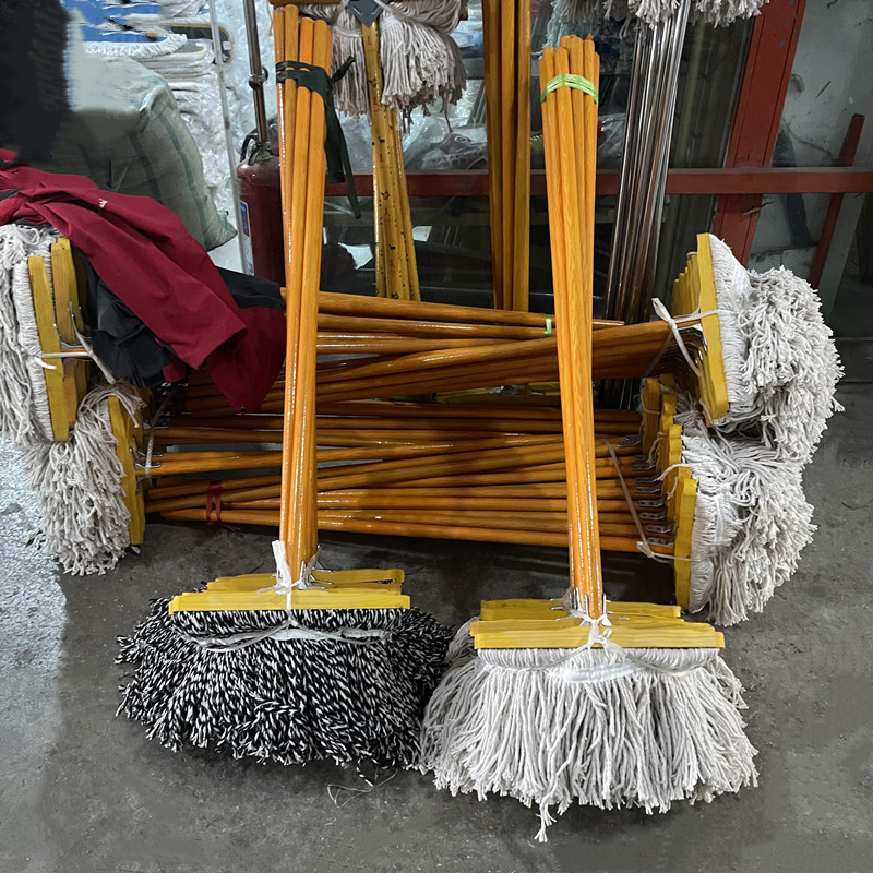 现货木杆方头棉线拖把老式普通墩布拖布物业学校线拖把工地批发