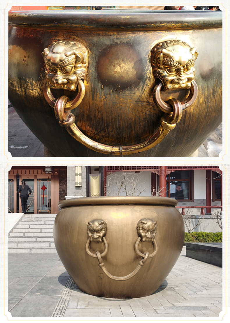 雕塑厂家制作各种尺寸铜大缸雕塑 寺庙庭院摆放故宫鎏金铜缸