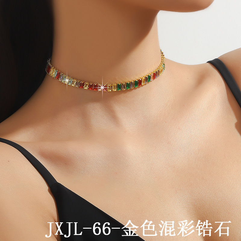 New European and American Luxury Zircon Personality Chain Necklace Clavicle Chain Fashion Simplicity and Exaggeration Choker Bundle Necklace Women