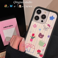 日韩ins可爱涂鸦猫咪适用iPhone14pro max苹果15手机壳13新款12女