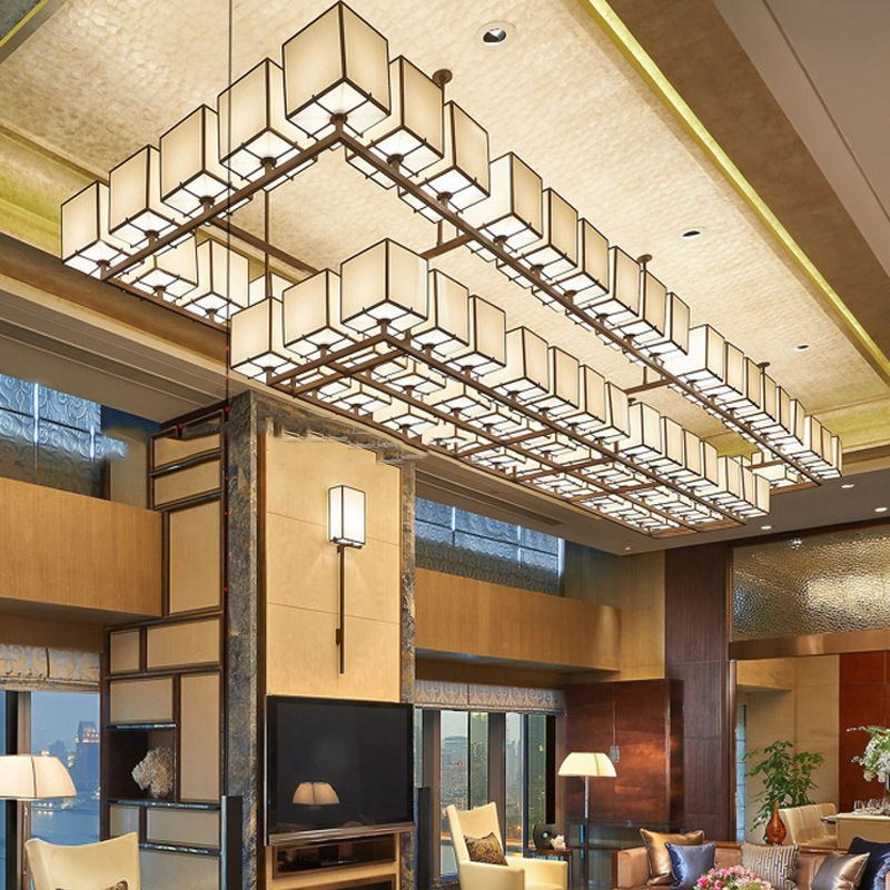 来图定制酒店大堂吊灯宴会厅长方形新中式吊灯售楼部大型工程吊灯