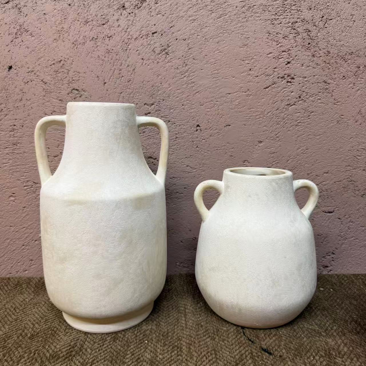 复古新中式花瓶侘寂风手工花器做旧装饰品摆件玄关电视柜跨境花瓶