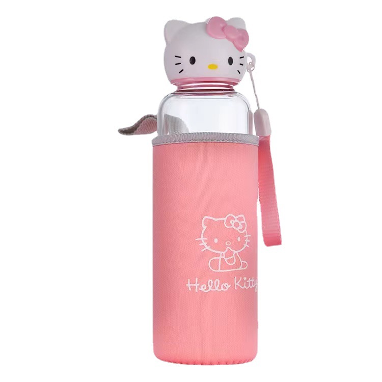 Anling Borosilicate Glass Water Cup Creative Hello Kitty Head Cover Water Cup Girl Small Gift Cute Water Glass