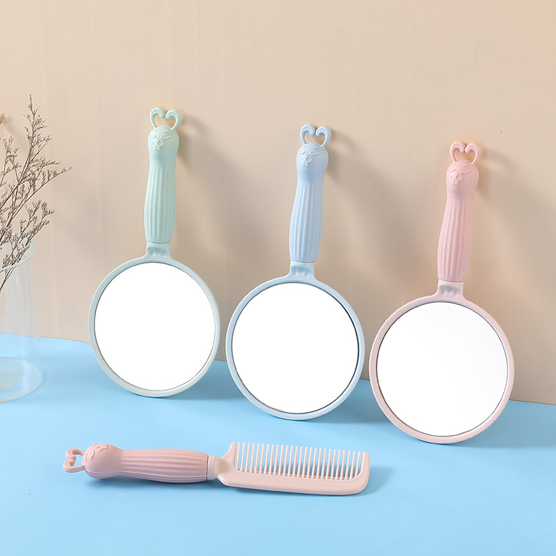 Mini Mirror Comb Set Cute Rabbit Handle Mirror Convenient Makeup Can Be Fixed Logo Portable Hand-Held Makeup Mirror
