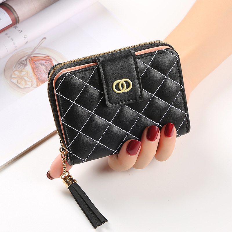 New Women's Short Wallet Women's Zipper Wallet Korean Style Large Capacity Tassel Women Bag Factory Wholesale One Piece Dropshipping