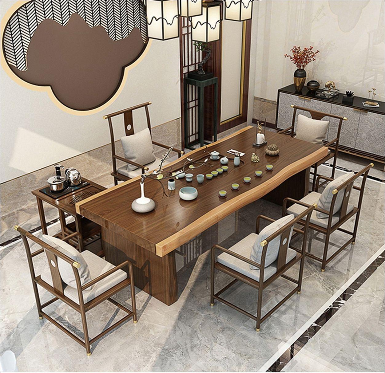 实木茶桌椅组合功夫茶台办公室禅意茶几茶具套装一体中式大板茶桌