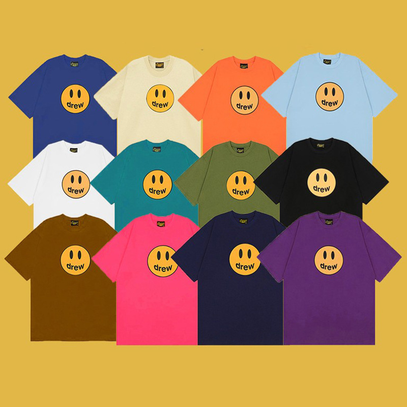 drew笑脸棕色短袖潮牌小众高街休闲宽松男士情侣纯棉t恤打底衫女