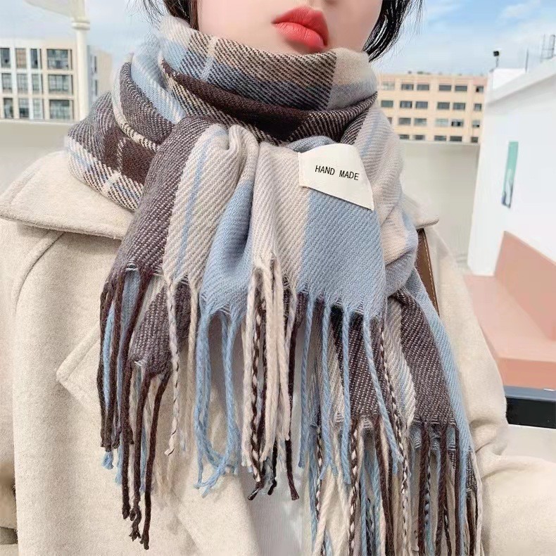 2023 New Scarf Women's Autumn and Winter Korean Style Versatile Lattice Thickened Student Couple Scarf Men's Cashmere-like Warm
