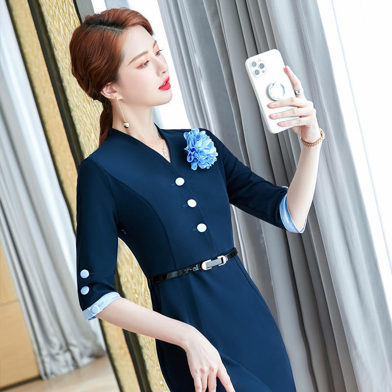 空姐职业装气质女神范韩版连衣裙女售楼部前台美容院酒店制服工装