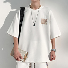 特批P15无差价夏季新中式国风刺绣男士青少年休闲运动短袖T恤T182