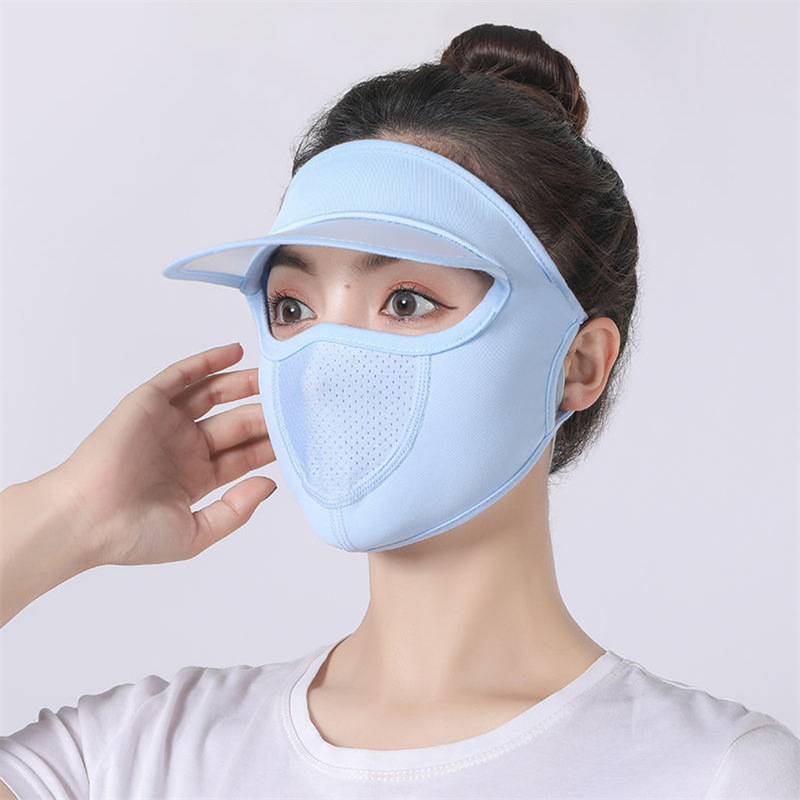 Breathable Sun Protection Mask with Brim for Women Summer Ice Silk Thin Sun Protection Washable Men and Women Summer Cover Full Face Mask