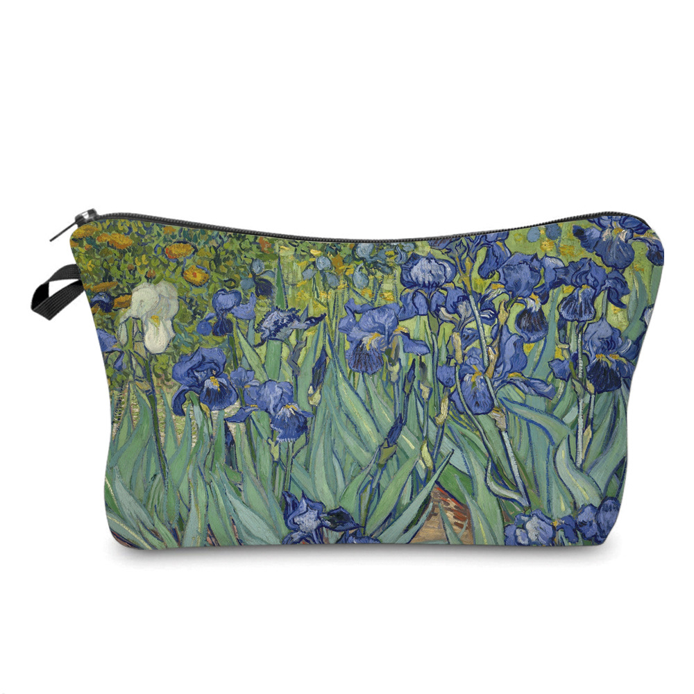 2022 New Women's Cosmetic Bag Printed Ins Oil Painting Flower Storage Bag Portable Clutch Storage Wash Bag