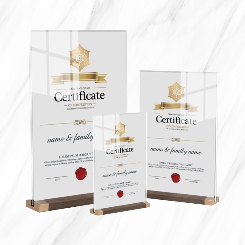 威禹亚克力实木桌牌胡桃木展示架a5酒水牌奶茶咖啡广告桌面立牌wy