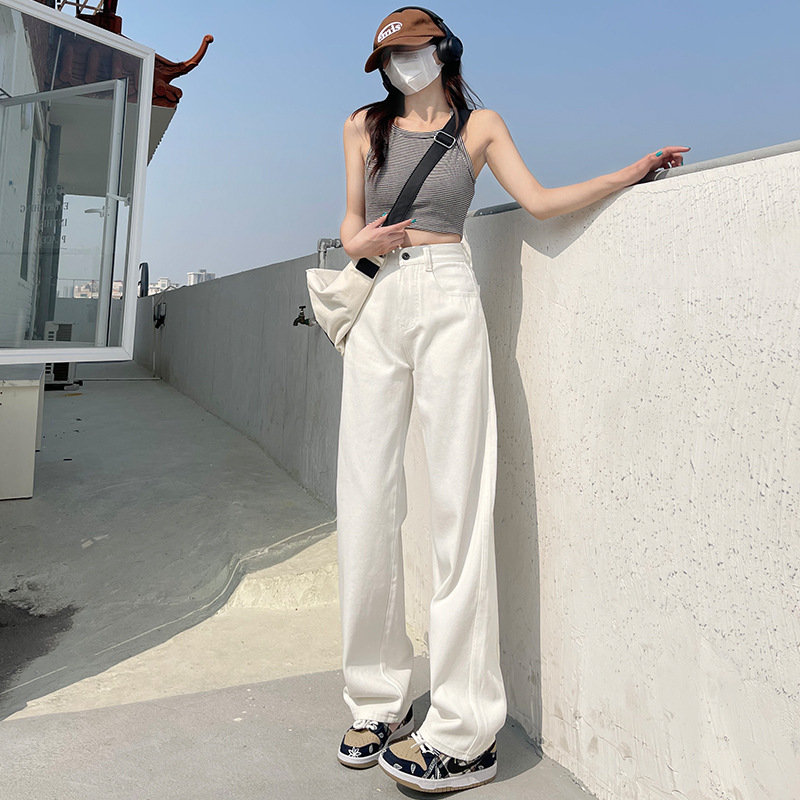 women‘s wide-leg jeans 2024 spring new straight loose high waist draping slimming white mop pants fashion