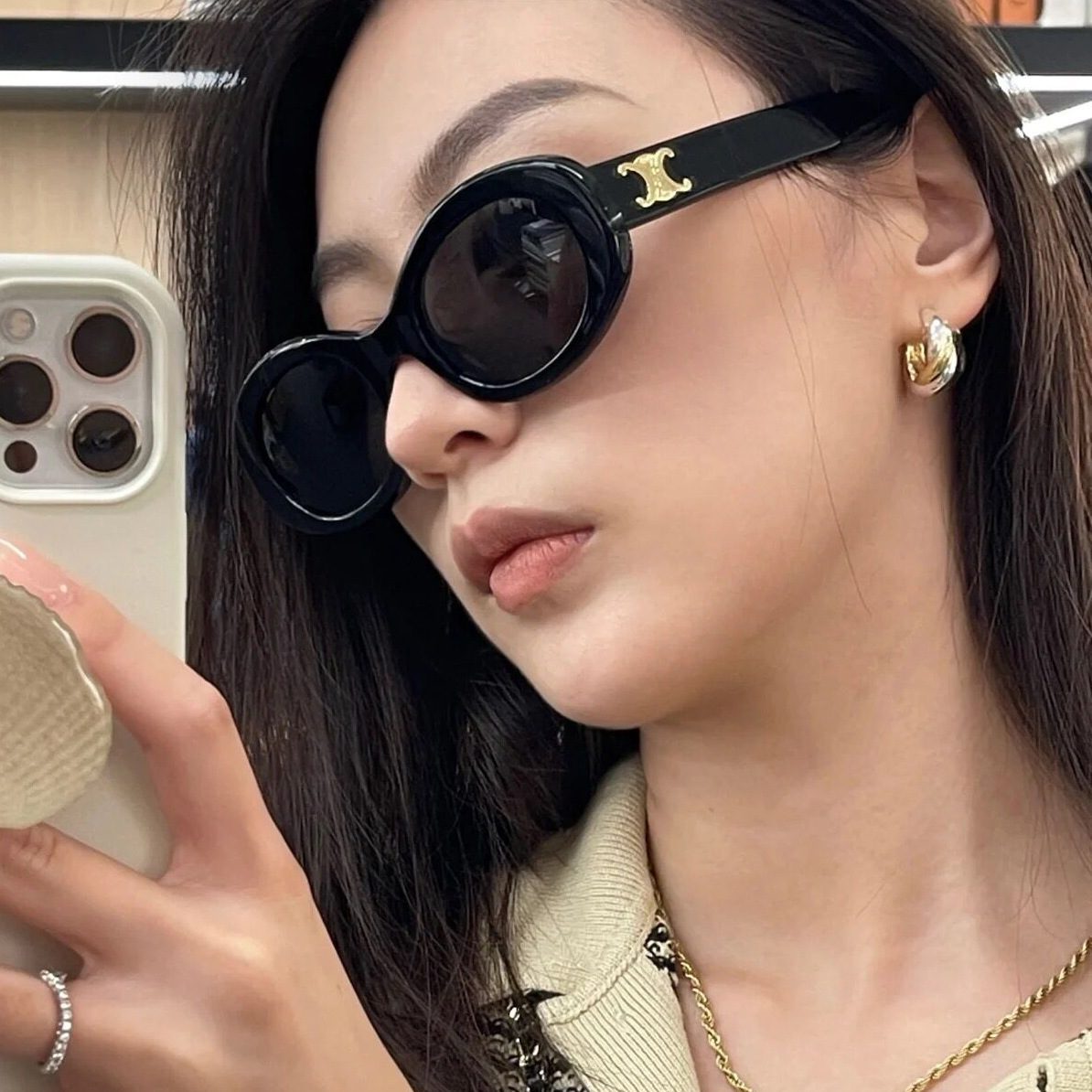 Sunglasses Retro Oval Sunglasses Wholesale TikTok Xiaohongshu Internet Celebrity Same Style 2023 New Bar Disco Lady