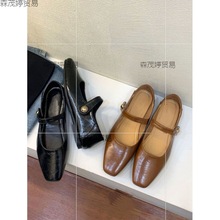 黑色小皮鞋法式复古方头玛丽珍女平底2023新款女鞋子棕色百搭单骏