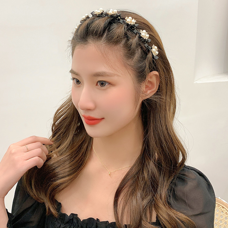 New Internet Celebrity Hair Clip Hairpin Pearl Headband Braided Bangs Hair Patch Headband Women's Headdress