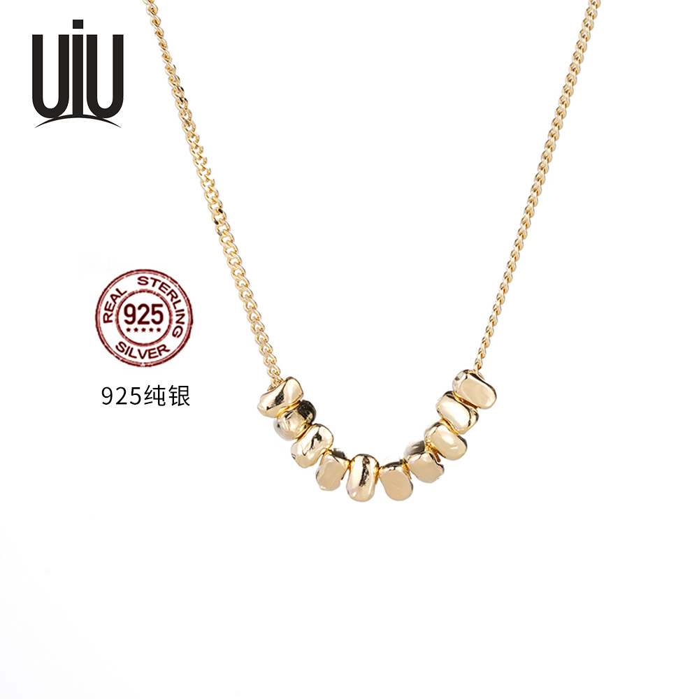 s925纯银碎银子项链女百搭不掉色饰品ins几何方块锁骨链简约银饰